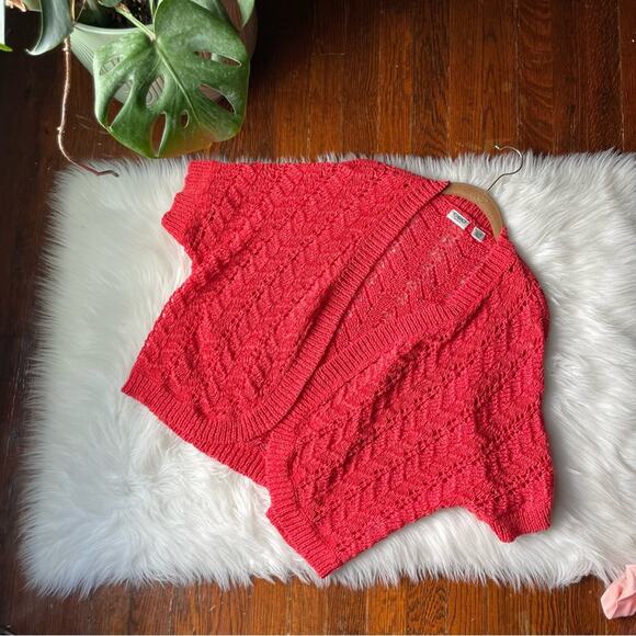 Plus Size Coral Open Cardigan Tangerine Tomato Open Weave Size 22/24W - Picture 7 of 7